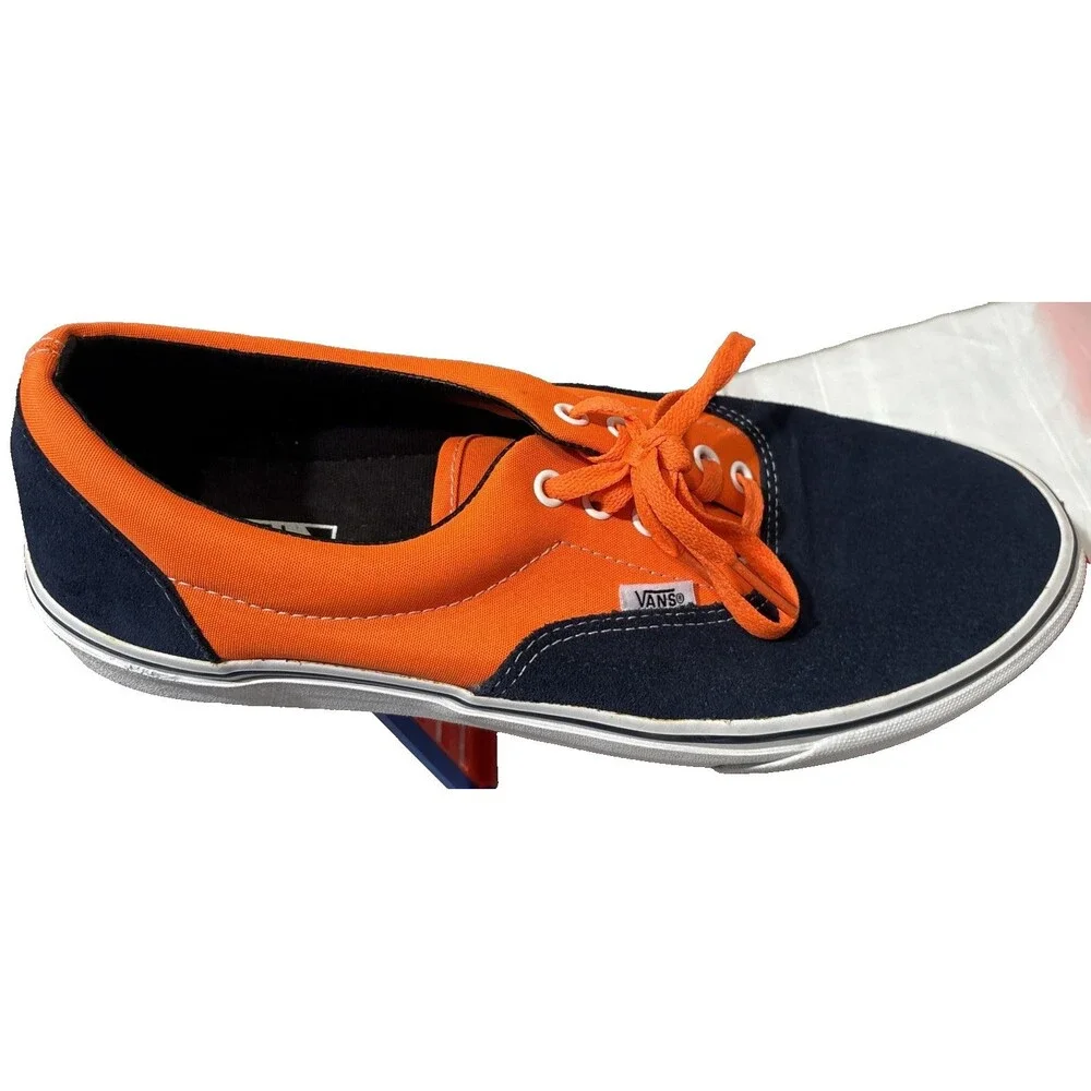 Vans Era NEON ORANGE/DRESS BLUES Suede/Canvas Lace Sneakers Men 10.5 Women 12
